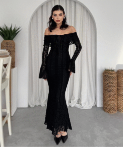 فستان مايا بدون أكتاف أسود