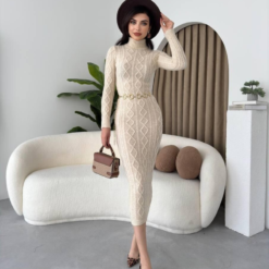 فستان “أڤيرا” التريكو الشتوي بيج