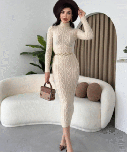 فستان “أڤيرا” التريكو الشتوي بيج