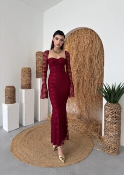 Alternative view of فستان Fost الميدي خمري بالدانتيل