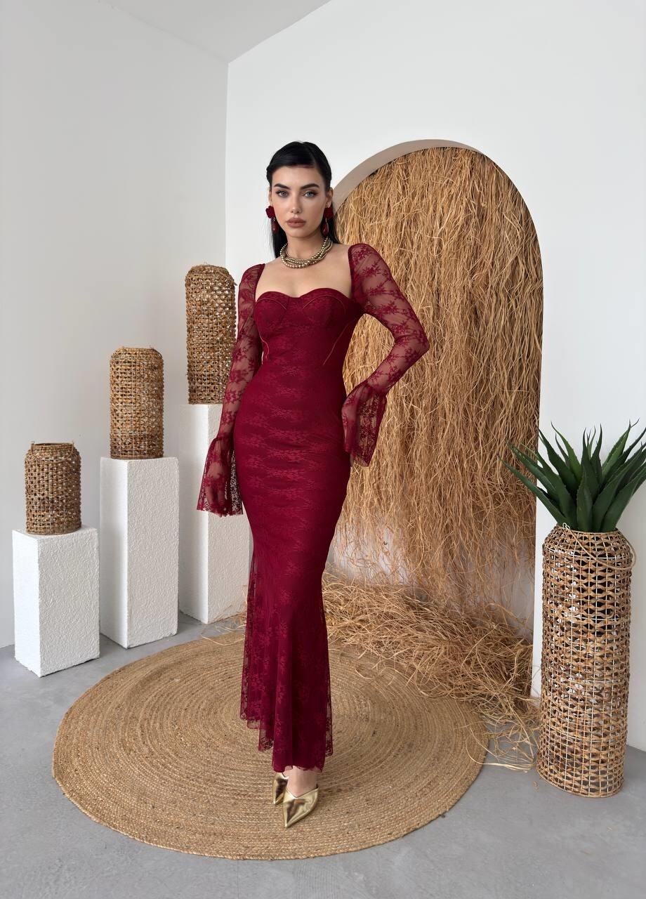 فستان Fost الميدي خمري بالدانتيل - الصورة 4