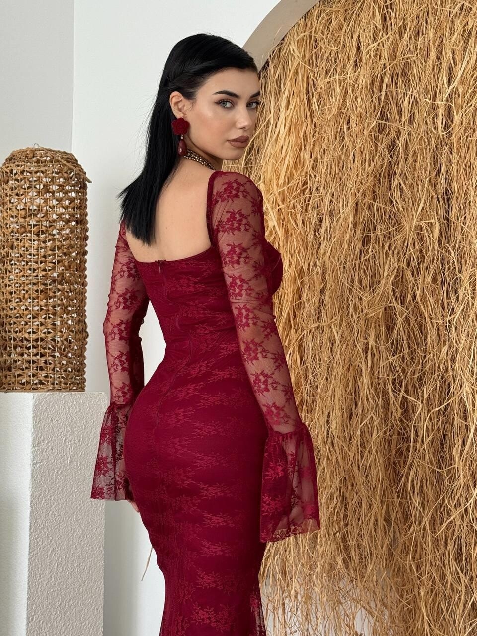 فستان Fost الميدي خمري بالدانتيل - الصورة 6