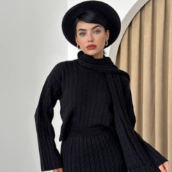 طقم Laon الصوفي مع لفحة أسود